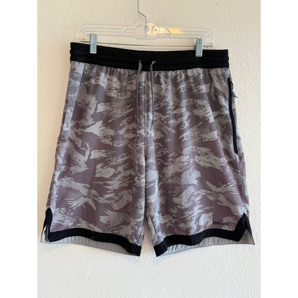 Spalding Mens Basketball Shorts Purple Grey Camo Mesh Athletic Gym Pockets L